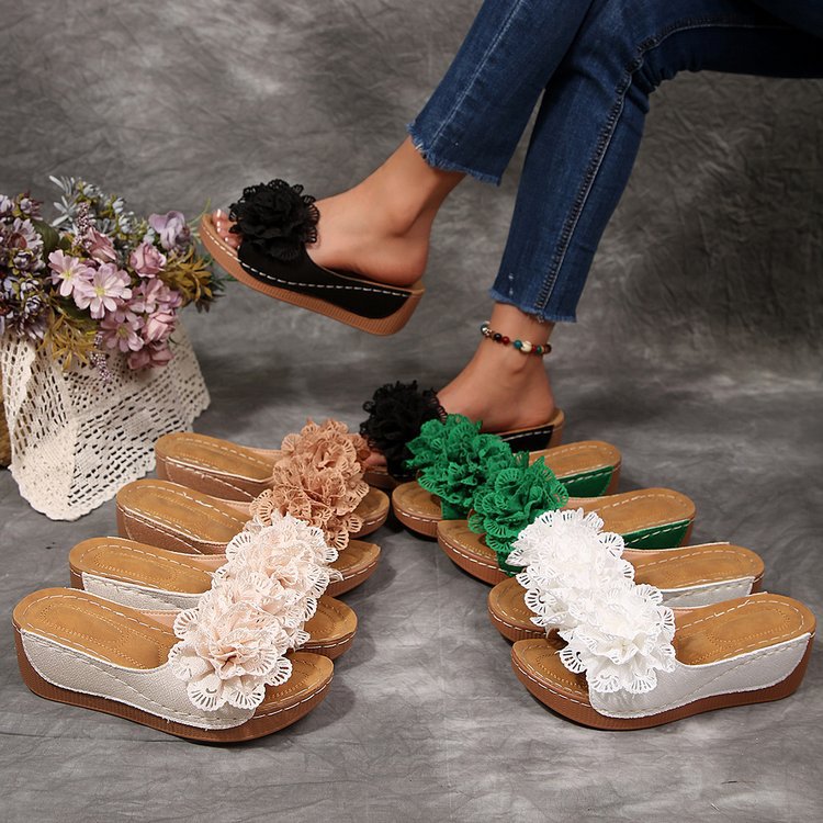Damen Wedge-Pantoletten mit floralen Applikationen R&B
