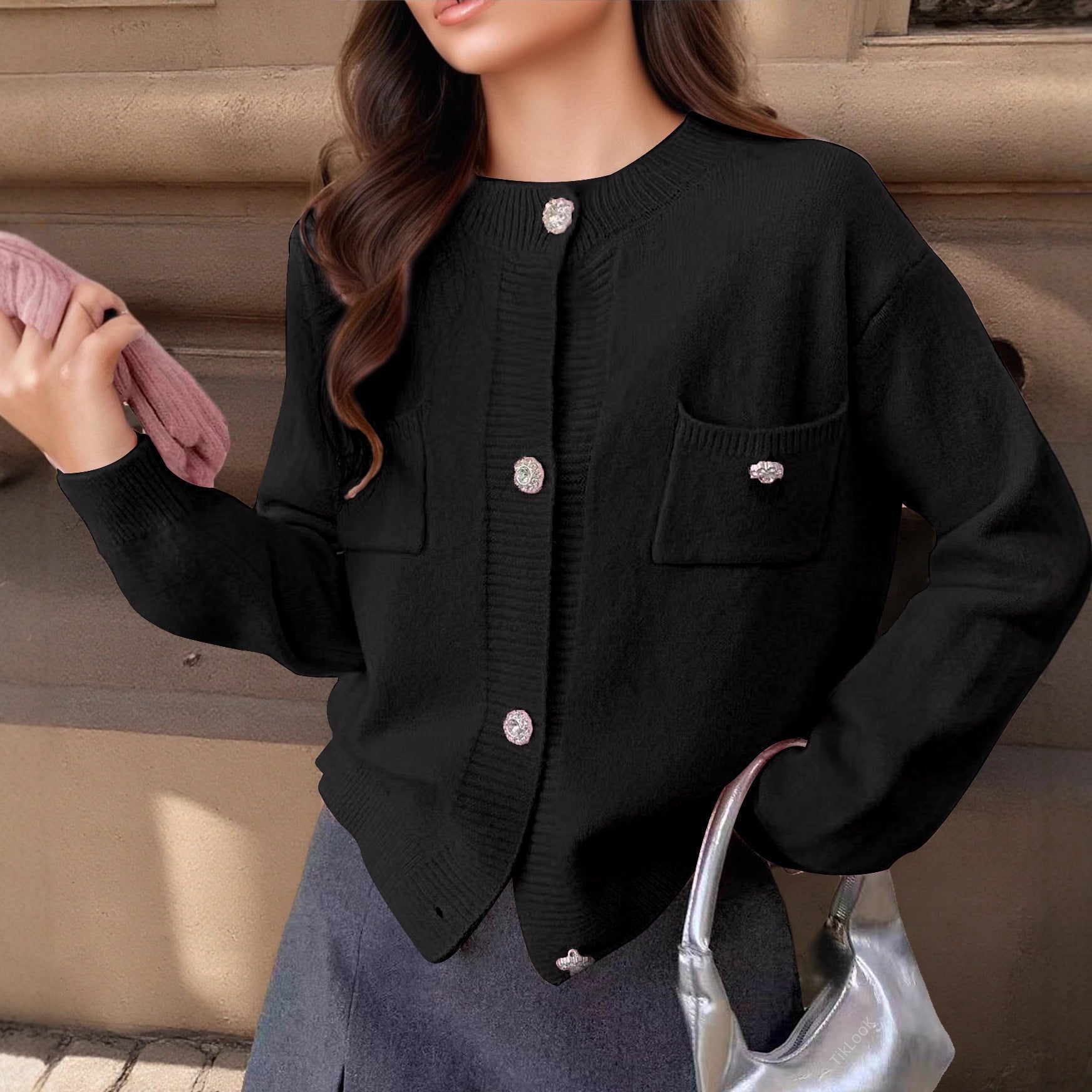 Damen Strickjacke mit dekorativen Taschen und edlen Knöpfen R&B