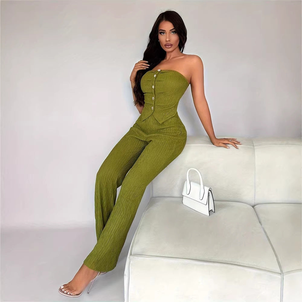 Damen eleganter Jumpsuit mit tailliertem Schnitt und Knopfdetails R&B