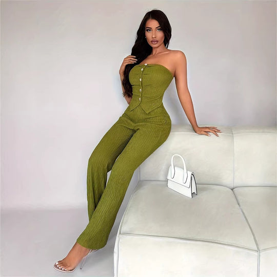 Damen eleganter Jumpsuit mit tailliertem Schnitt und Knopfdetails R&B