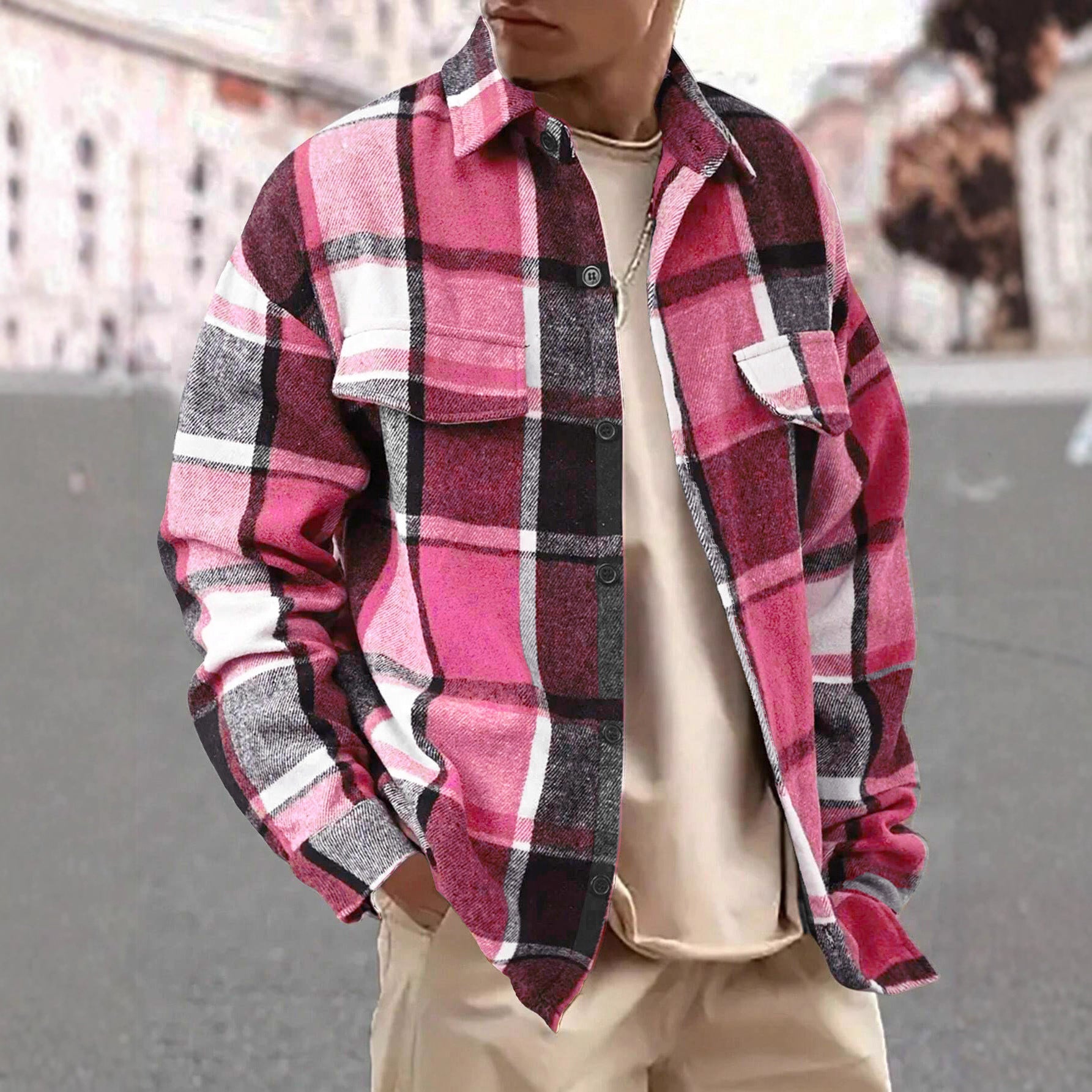 Herren nan weite Karo-Hemdenjacke aus weichem Flanell mit aufgesetzten Brusttaschen R&B