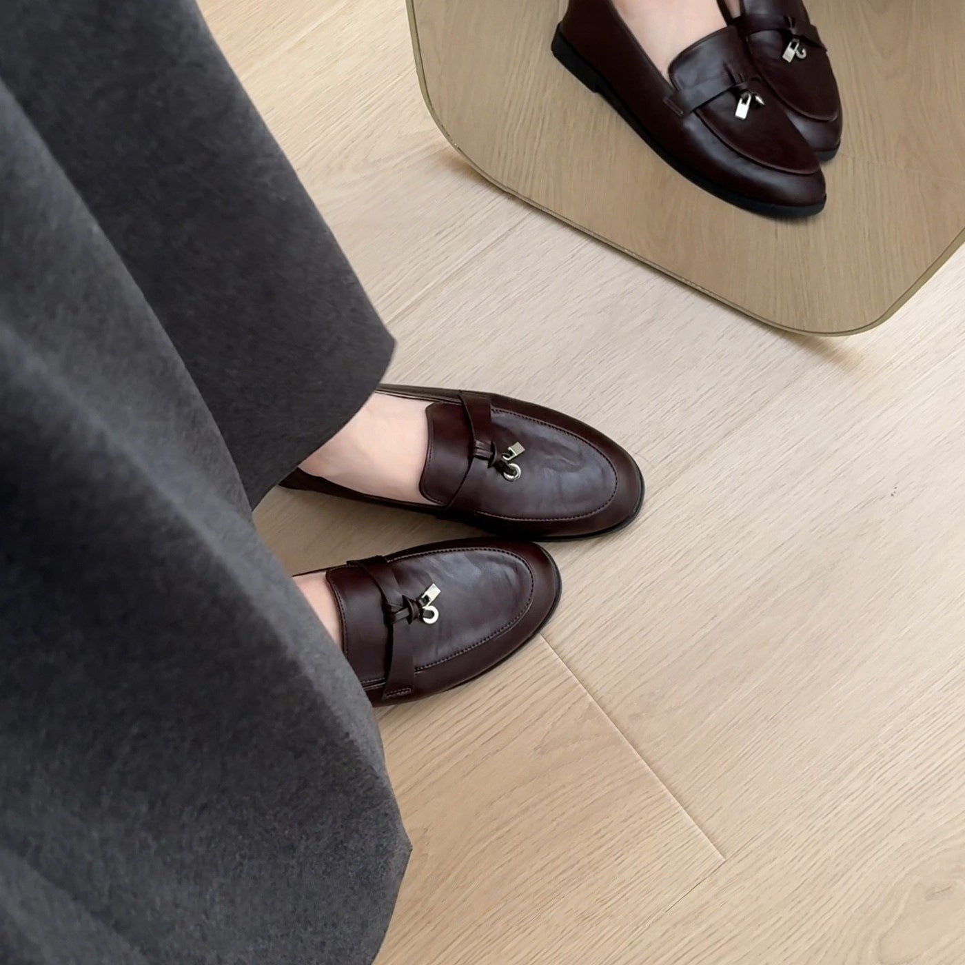 Damen elegante Mokassins mit modischer Schnalle R&B