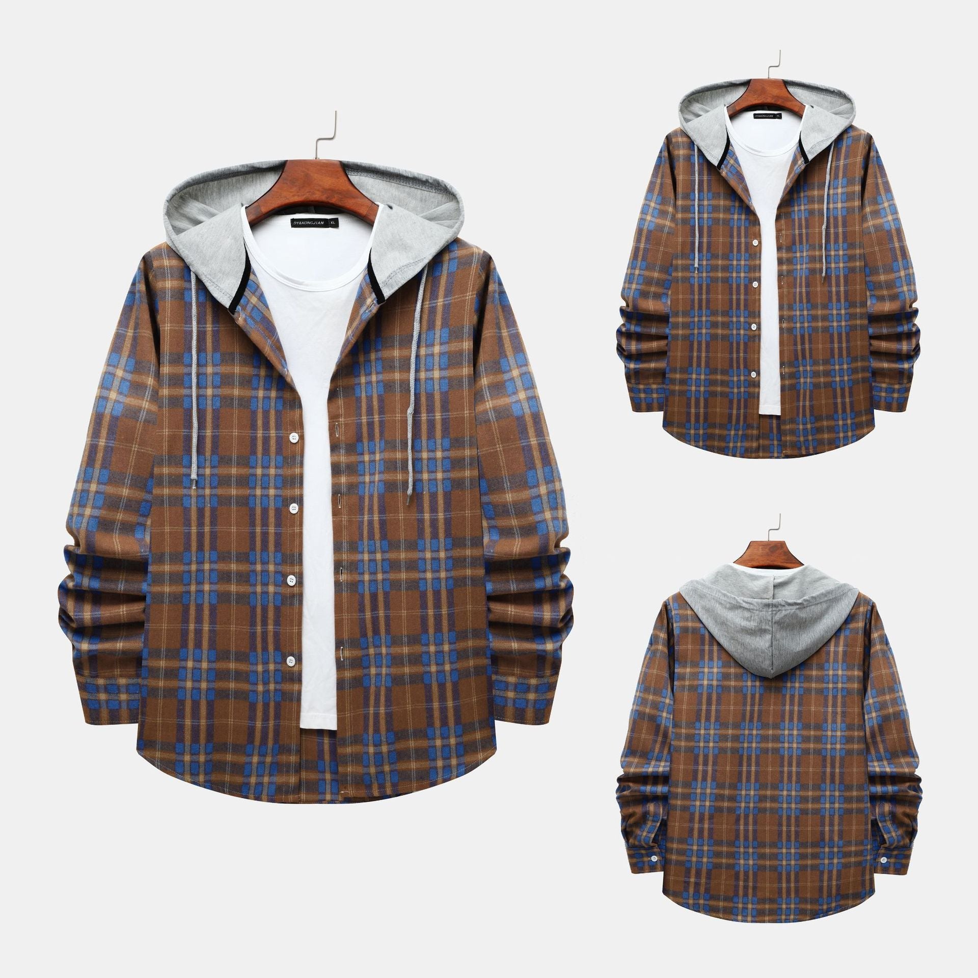 Herren Karo-Hemdjacke mit integrierter Kapuze und lässigem Design