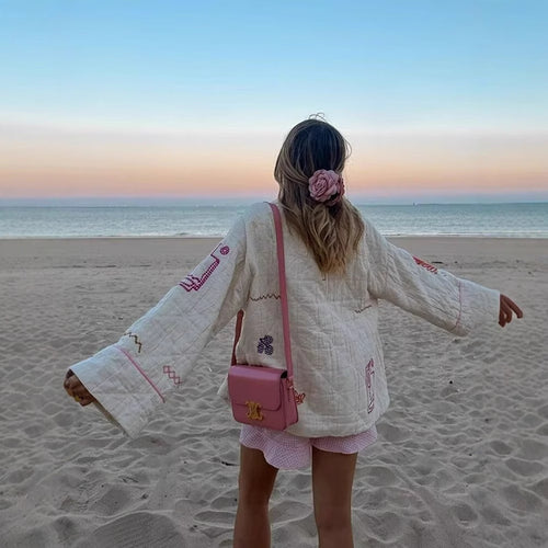 Damen Kimono-Jacke mit dekorativem Stickdesign und praktischen Taschen R&B