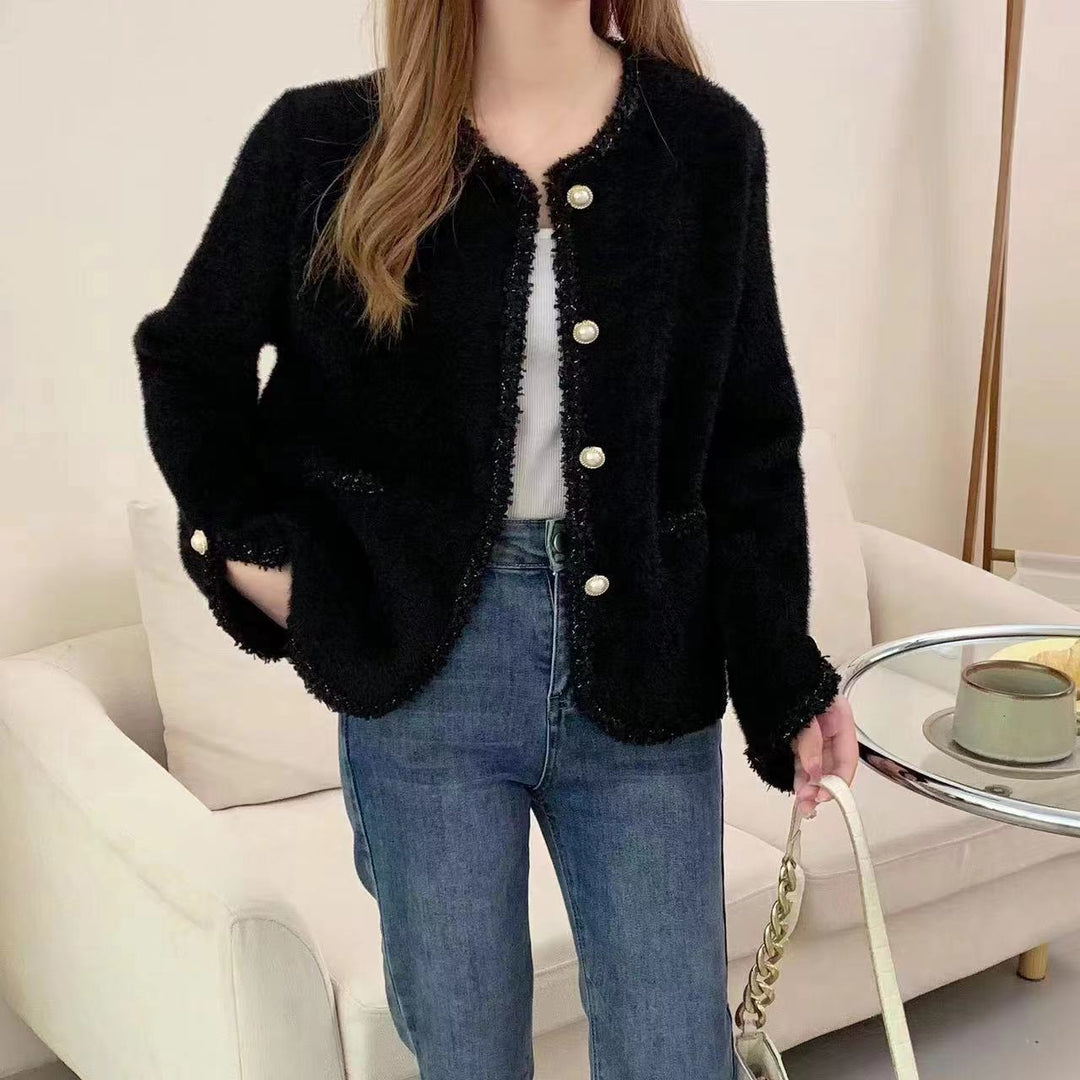 Damen Bouclé-Jacke mit eleganten Perlenknöpfen R&B