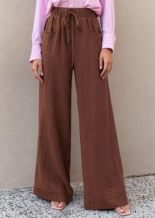 Damen Weit geschnittene Sommerhose mit elastischem Bund und frontalen Taschen R&B