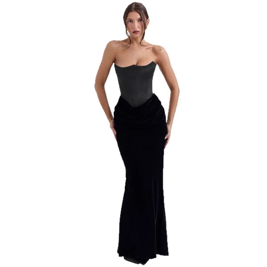 Damen Elegantes langes Abendkleid mit trägerlosem Oberteil und figurbetontem Schnitt R&B