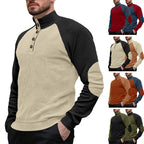 Herren nan zweifarbiger Ripptroyer mit asymmetrischer Knopfleiste und Velours-Ellbogenpatch R&B