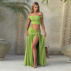 Damen Elegantes 2-teiliges Ensemble mit figurbetontem Oberteil und fließendem Rock R&B