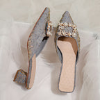 Damen elegante spitze Mules mit luxuriösem Schmuckdetail