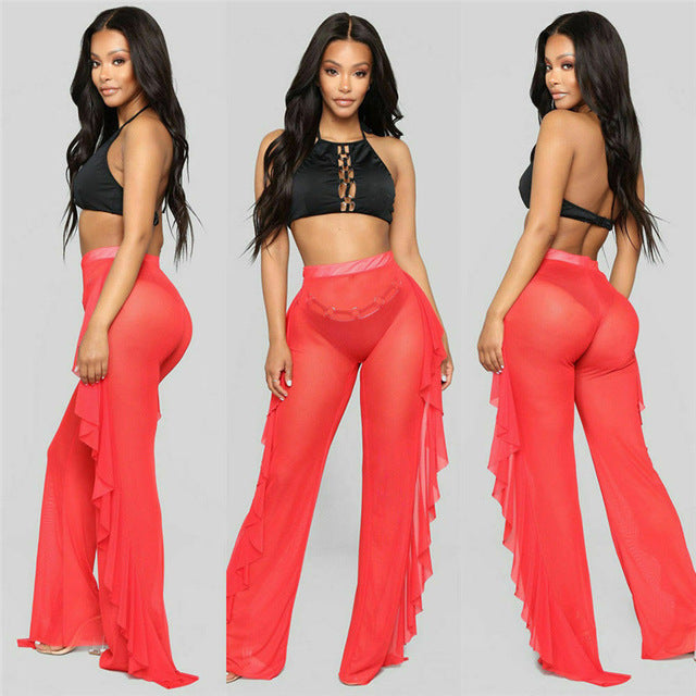 Damen Elegante und luftige Transparent-Hose mit Rüschendetails R&B