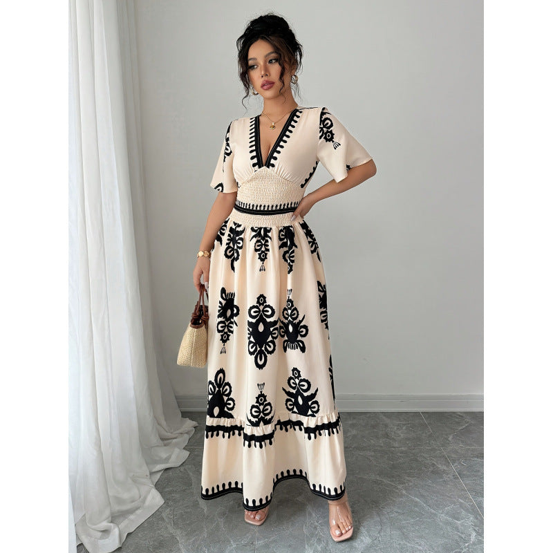 Damen Maxikleid mit einzigartiger Stickerei und Rüschen R&B
