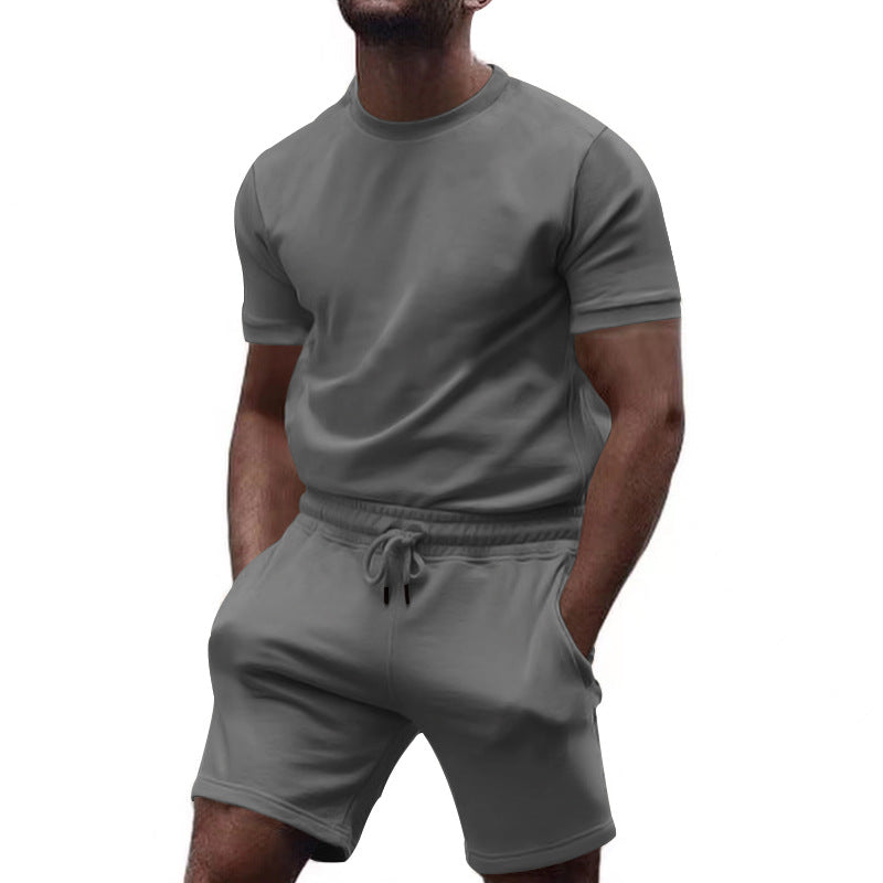 Herren nan minimalistisches Jersey-Ensemble mit bequemem Rundhalsshirt und elastischer Tunnelzug-Kurzhose R&B