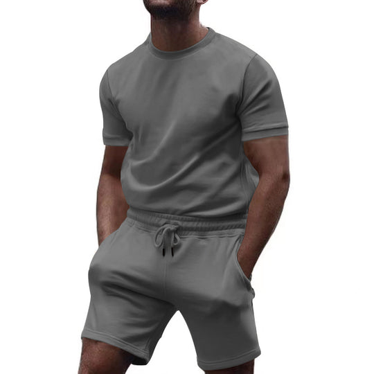 Herren nan minimalistisches Jersey-Ensemble mit bequemem Rundhalsshirt und elastischer Tunnelzug-Kurzhose R&B