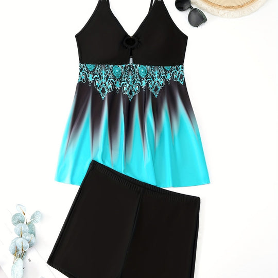 Damen Tankini-Set mit elegantem Muster und komfortablen Shorts R&B