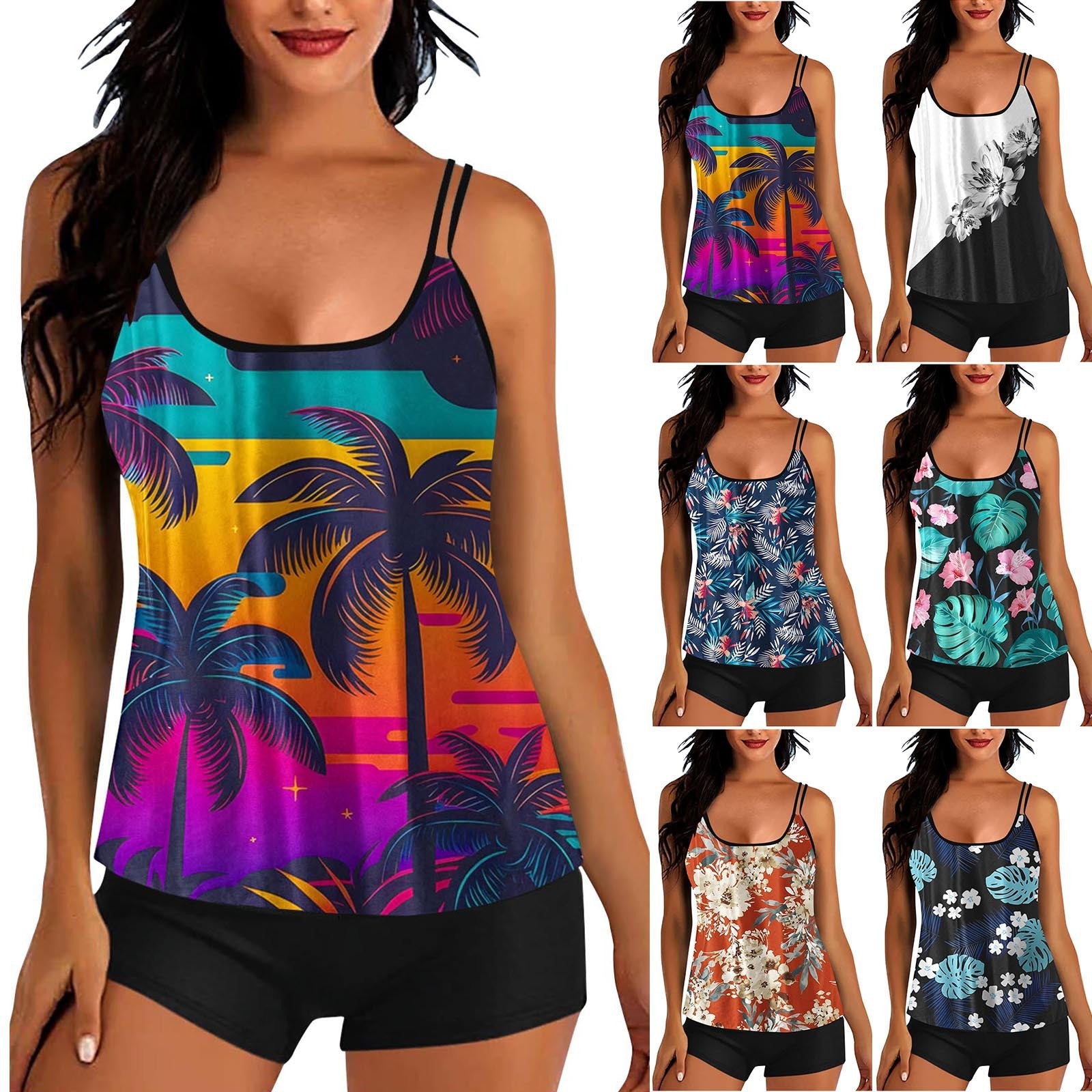 Damen Sportoberteil mit floralem Design und integriertem Shorts R&B