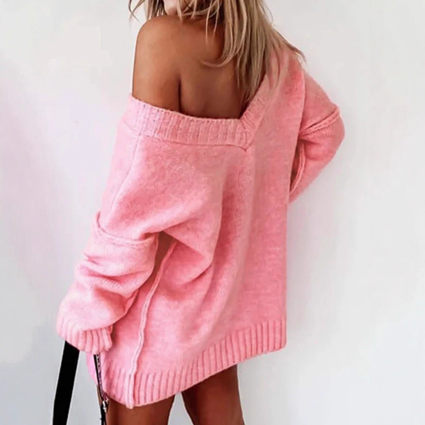 Damen Off-Shoulder Strickpullover mit weitem Schnitt und Rippenden