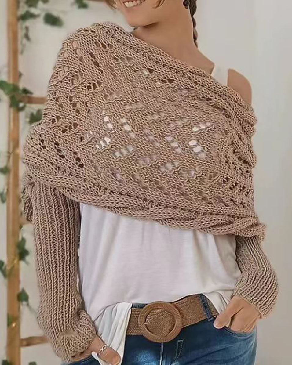 R&B | Hohl Langarm Gestrickter Schal Pullover