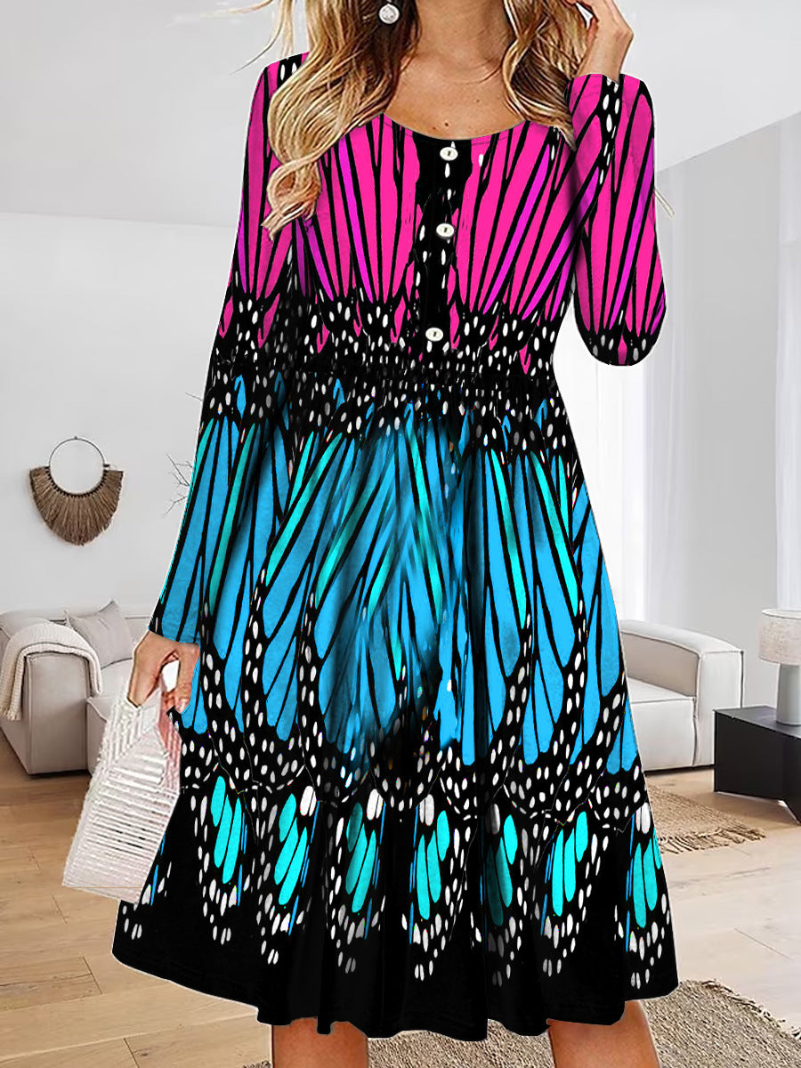 Damen Maxikleid mit einzigartigem Schmetterlingsdesign und Knopfdetails R&B
