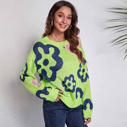 Damen Großer Strickpullover mit verspielt floralem Design R&B