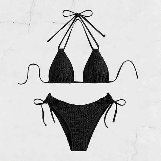 Damen Dreieck-Bikini mit verstellbaren Bindebändern und trendy Häkel-Design R&B