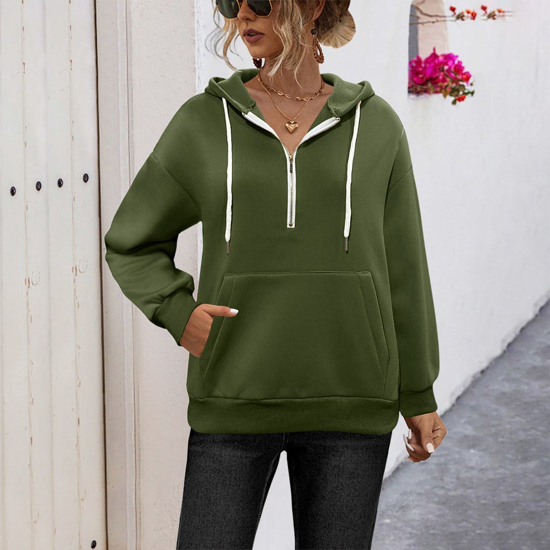 Damen Kapuzenpullover mit halbem Reißverschluss und praktischer Kängurutasche R&B