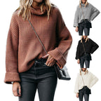 Damen Oversized Strickpullover mit hohem Kragen und strukturiertem Wabenmuster R&B