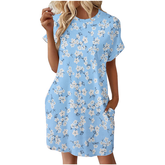 Damen lässiges Sommerkleid mit Blumenmuster und praktischen Taschen R&B
