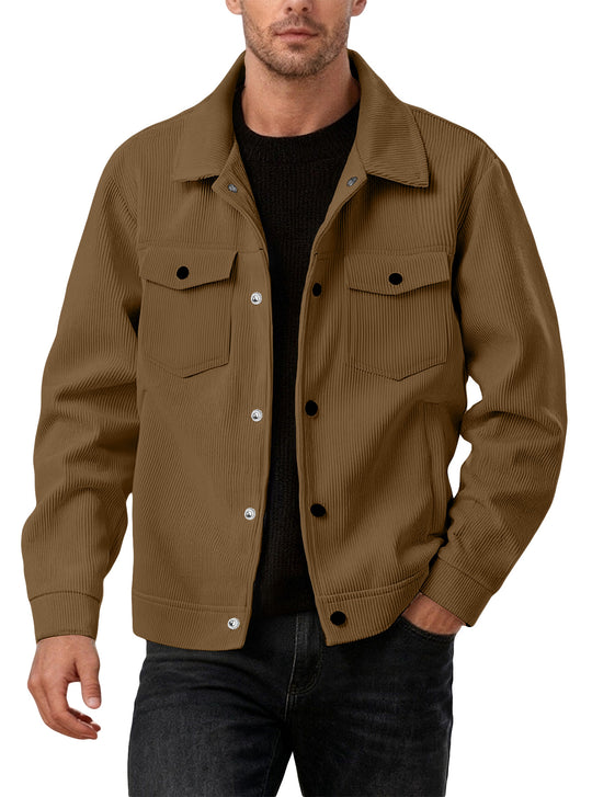 Herren nan Cordjacke im klassischen Arbeiterjacken-Schnitt mit Druckknöpfen und Brusttaschen R&B
