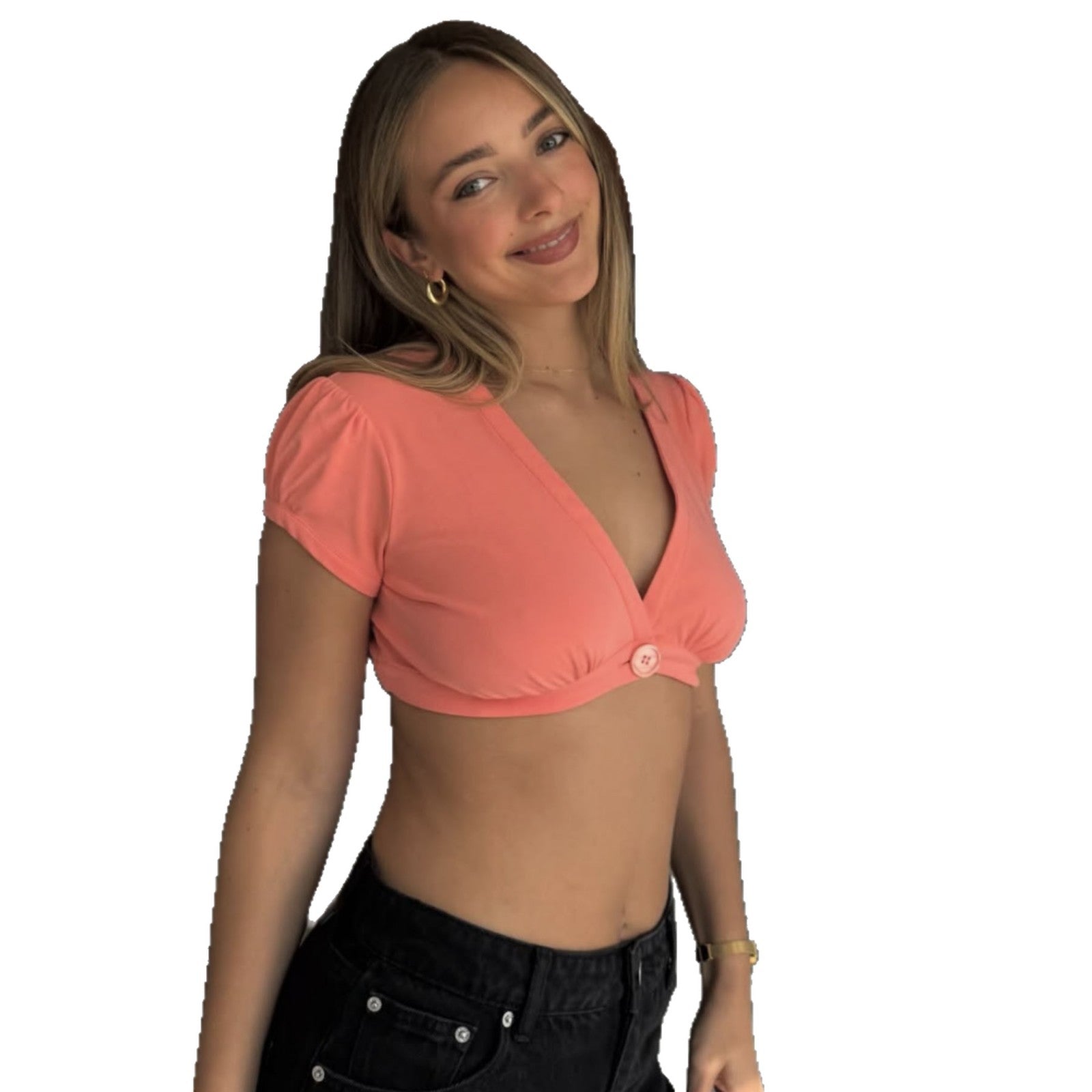 Damen Crop-Top mit Knotendetail und kurzen Ärmeln R&B