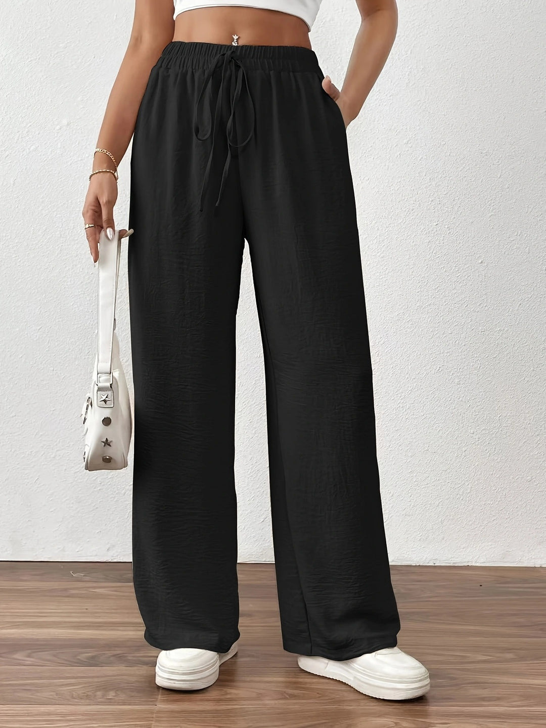 Damen Sommerliche Palazzo-Hose mit elastischem Bund und Bindegürtel R&B