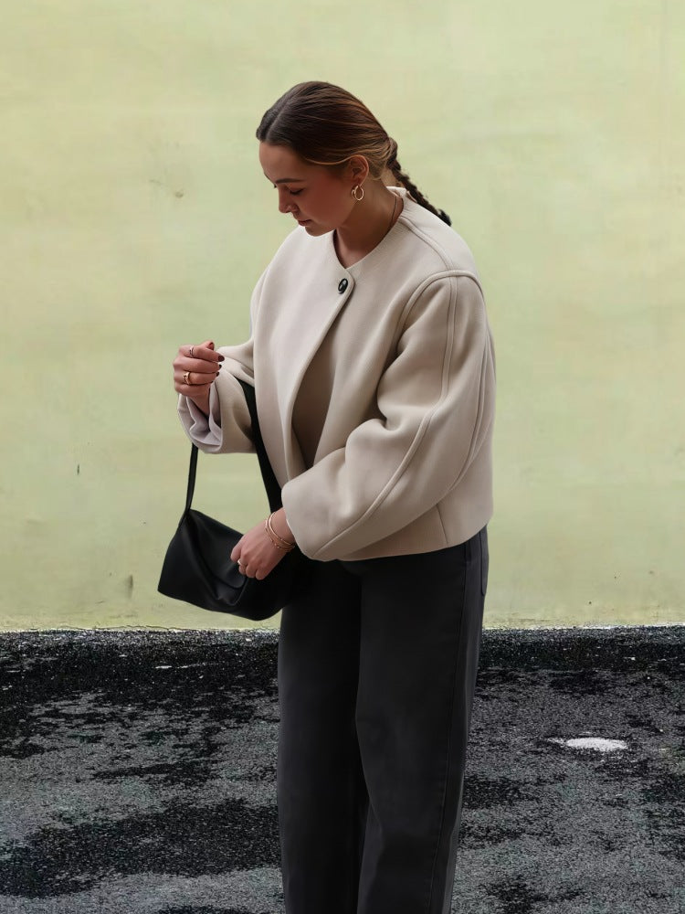 Damen Wickeljacke mit weiten Ärmeln und dekorativem Knopf R&B
