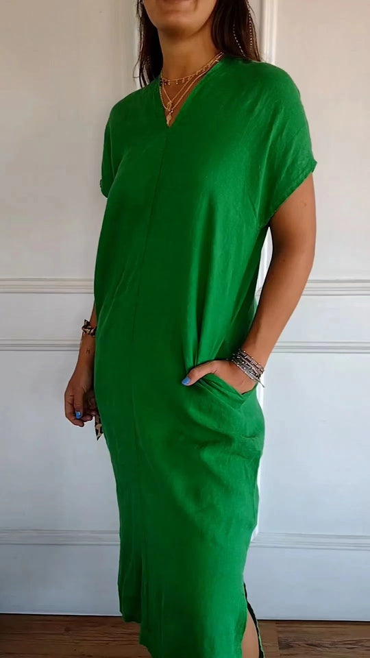 Damen luftiges Leinenkleid mit praktischen Seitentaschen R&B