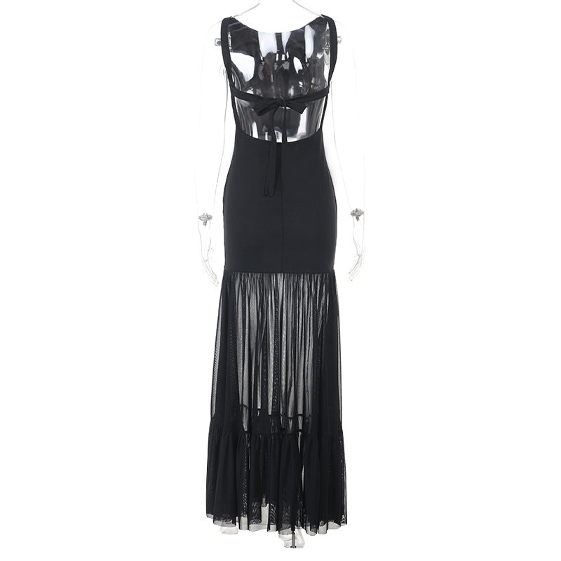 Damen Maxikleid mit transparentem unteren Saum R&B