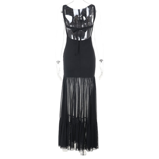 Damen Maxikleid mit transparentem unteren Saum R&B