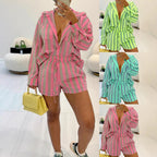 Damen Schlafanzug Set mit gestreiftem Design R&B