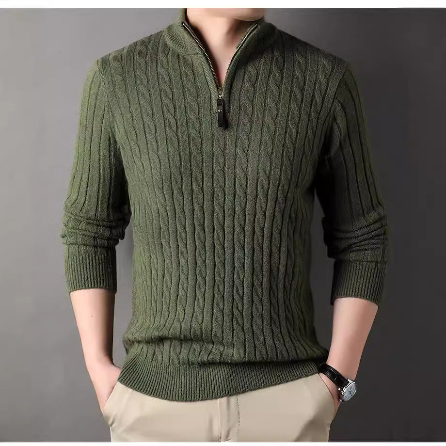 Herren Pullover mit Zipper und strukturiertem Zopfmuster R&B