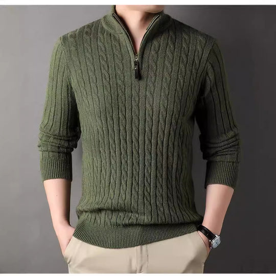 Herren Pullover mit Zipper und strukturiertem Zopfmuster R&B