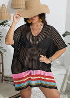 Damen transparenter Strandüberwurf mit buntem Lochdesign R&B