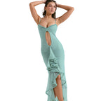 Damen Schickes Maxikleid mit raffinierten Rüschendetails und bezauberndem Schlitz R&B