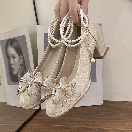 Damen Glitzernde Pumps mit eleganten Schleifen und Perlenverzierung R&B