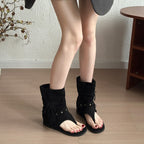Damen Sandalen mit fransigem Design und modischem Absatz R&B