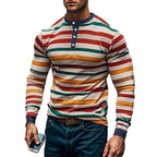 Herren nan gestreiftes Langarm-Henleyshirt mit Stehkragen und Knopfleiste R&B