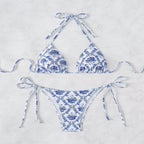 Damen Triangel-Bikini mit modischem Blütenmuster und verstellbaren Trägern R&B