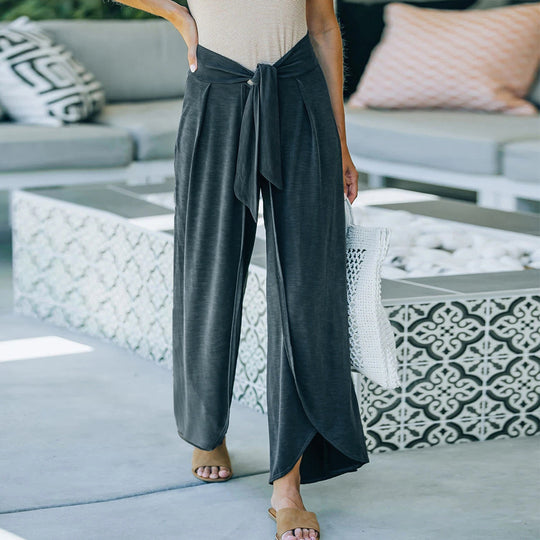 Damen elegante Palazzo-Hose mit stylichem Bindegürtel und hohem Bund R&B