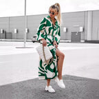 Damen Langarm Kleid mit raffiniertem Schnitt und modernem Grafikmuster R&B