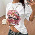 Damen Oversized T-Shirt mit kreativem Lippen- und Schmuckdesign R&B