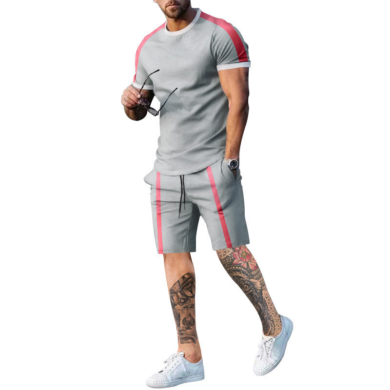 Herren Sportliches Kurzarm- und Shorts-Set mit Kontraststreifen R&B