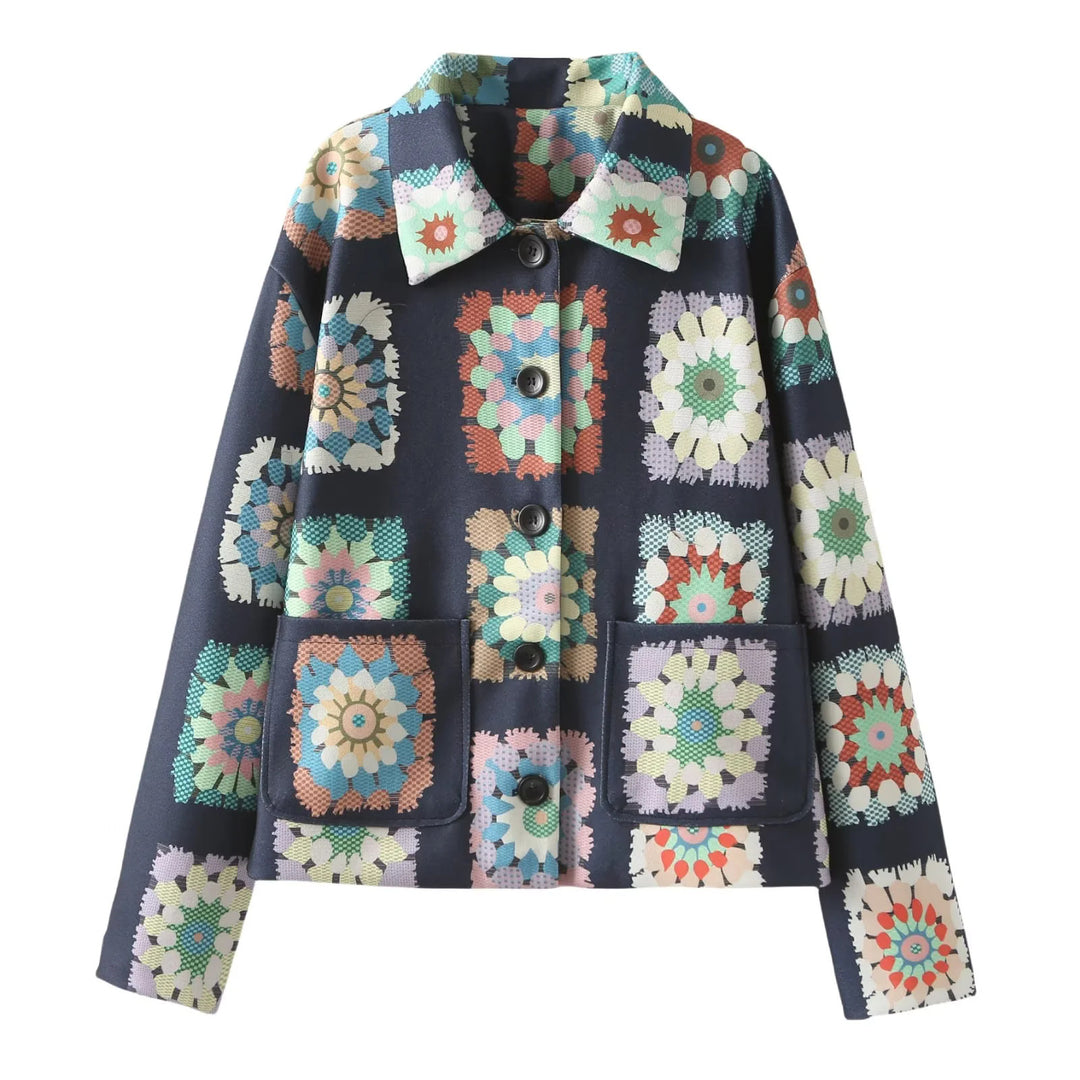 Damen modische Jacke mit floralem Muster und praktischen Taschen R&B