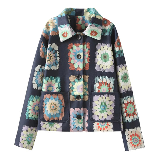 Damen modische Jacke mit floralem Muster und praktischen Taschen R&B